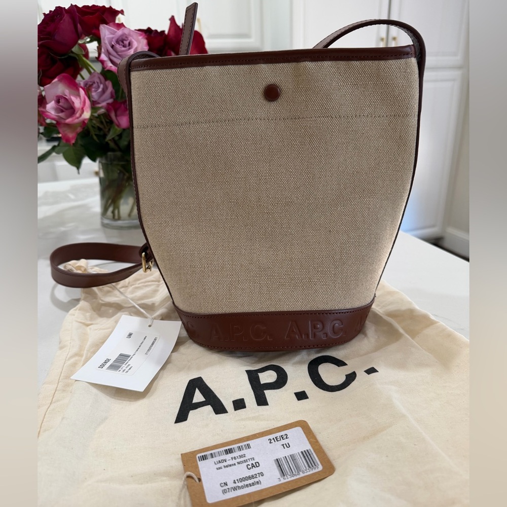 A.P.C. Beige and Dark Brown Sac Helene Noisette Bucket Bag - Picture 5 of 14